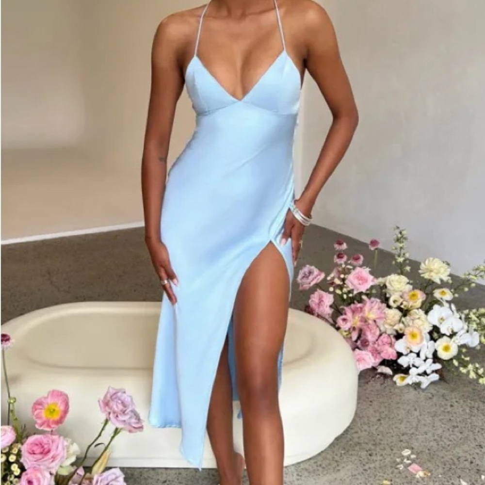 Baby Blue Spaghetti Strap Midi Dress